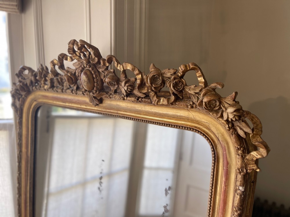 Antique French gilt Louis XVI mirror - mercury glass View IV