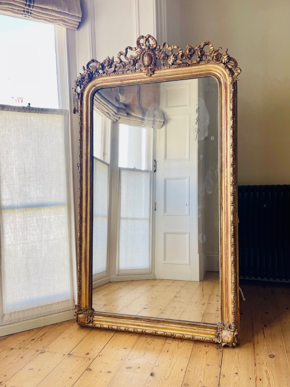 Antique French gilt Louis XVI mirror - mercury glass View VI