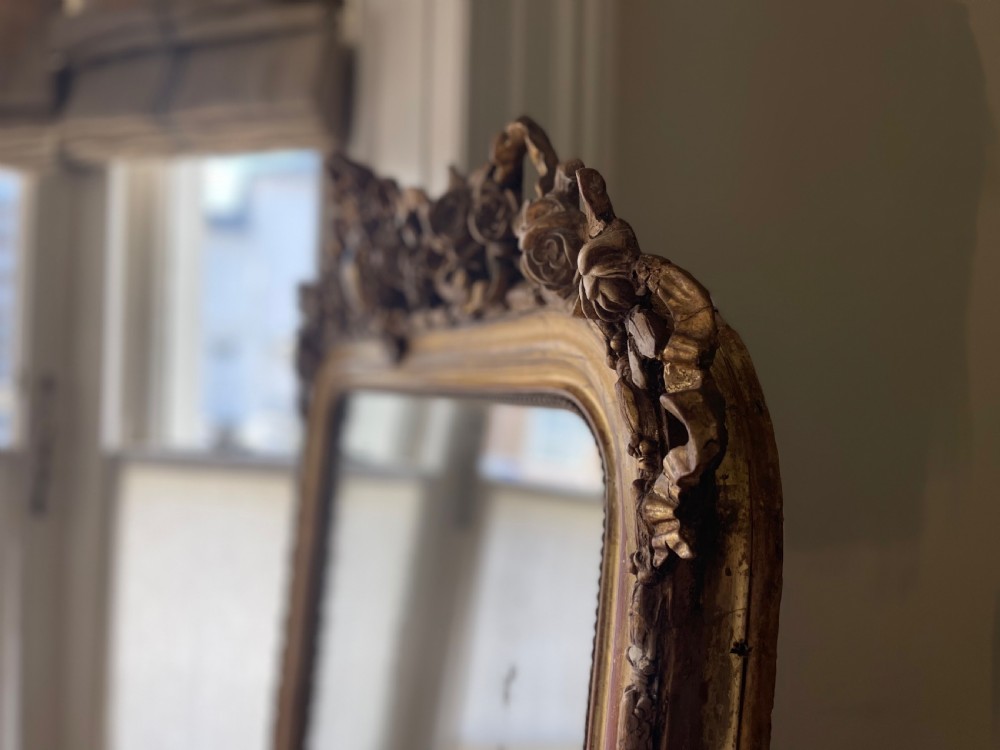 Antique French gilt Louis XVI mirror - mercury glass View VII