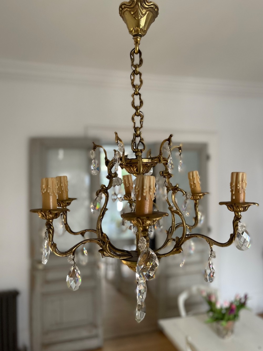 Antique French 6 branch chandelier 