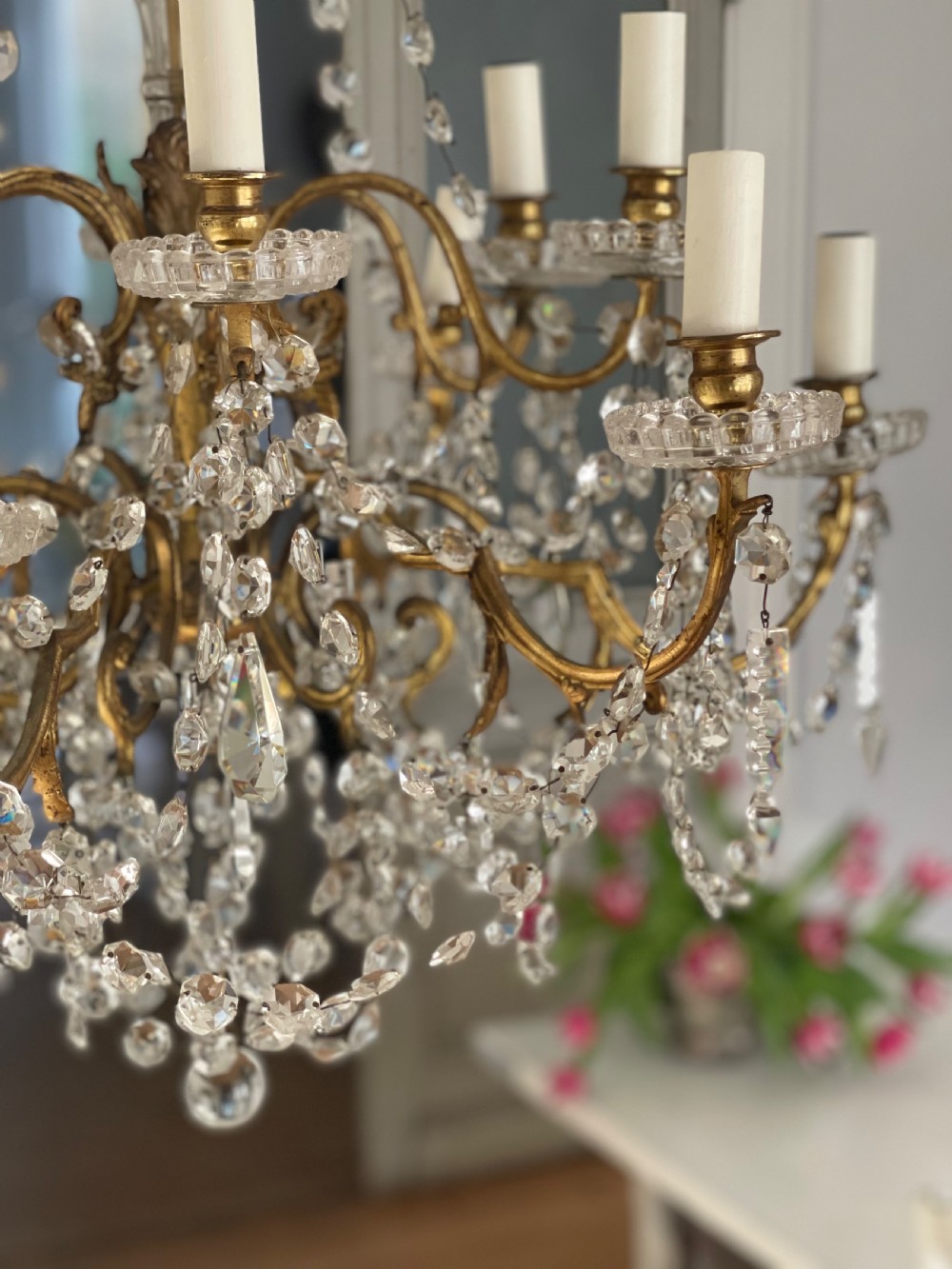19th century French crystal 12 branch chandelier  View II