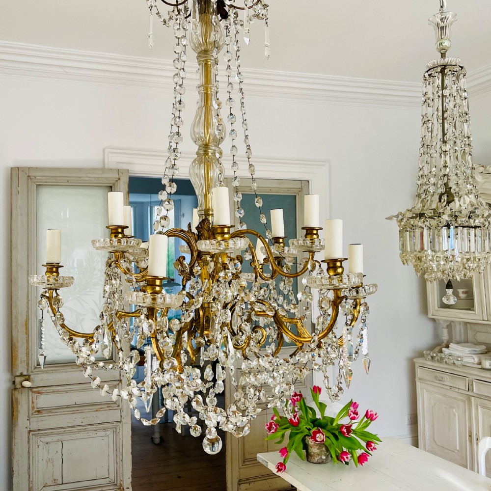 19th century French crystal 12 branch chandelier  View XII