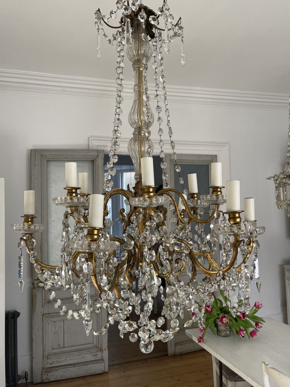 19th century French crystal 12 branch chandelier 