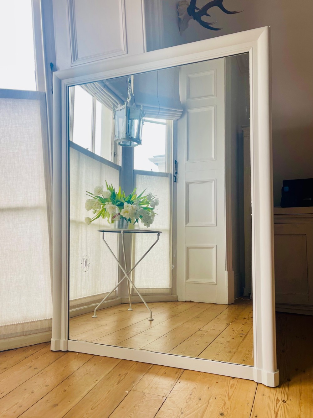 Large antique French painted mirror 