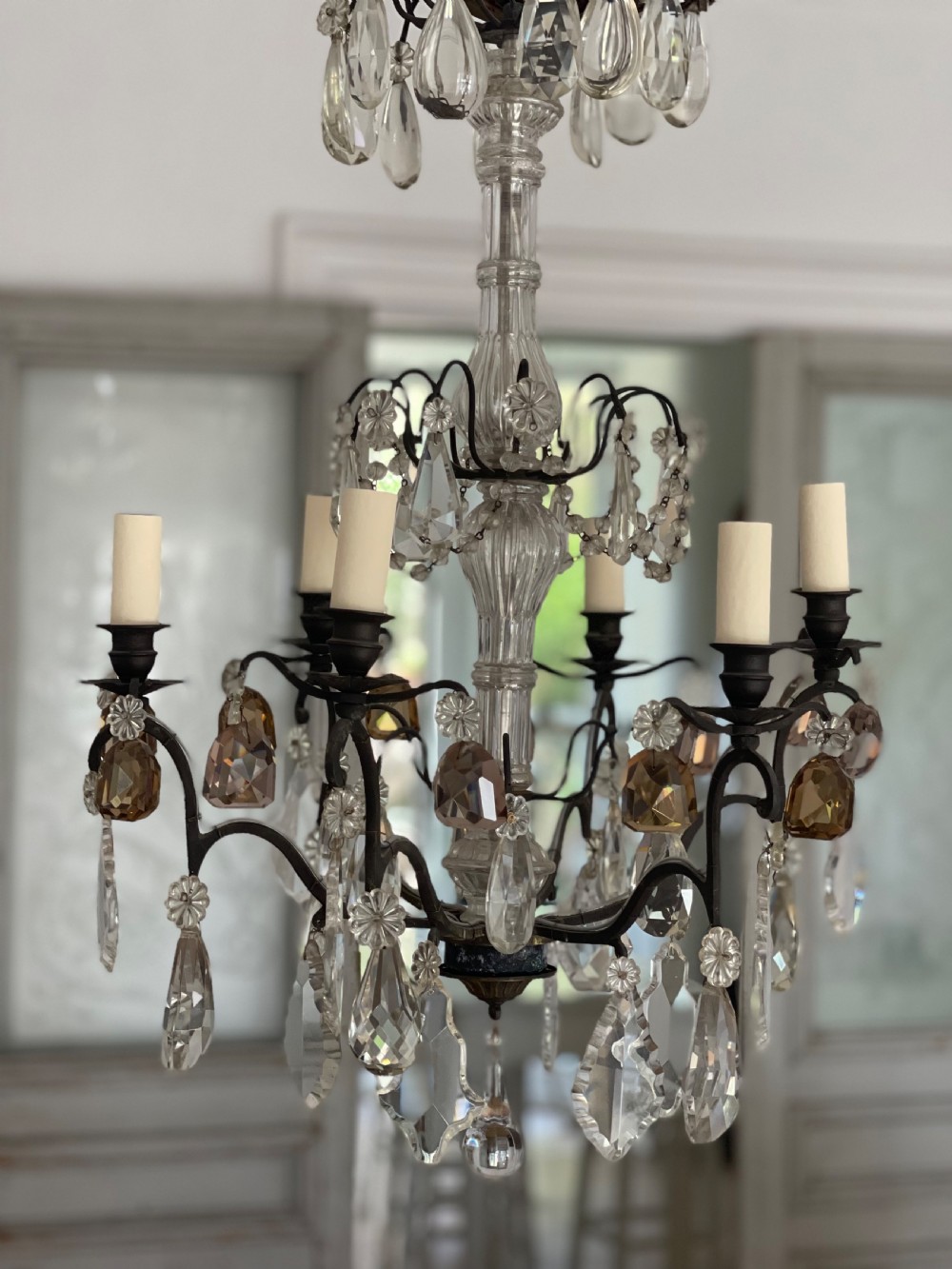 Antique French crystal 6 branch chandelier 