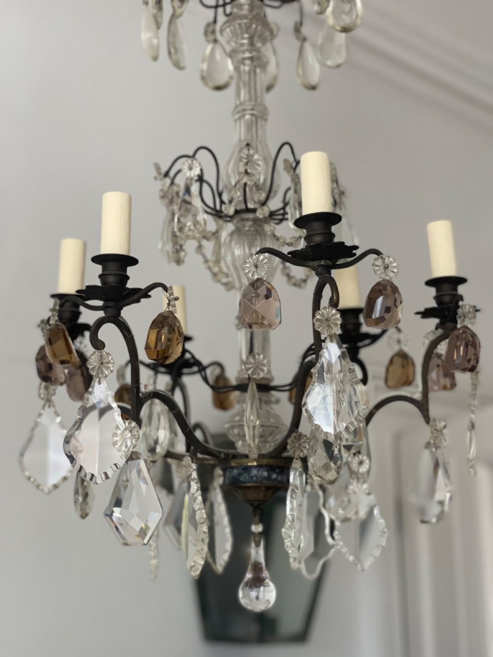 Antique French crystal 6 branch chandelier  View III