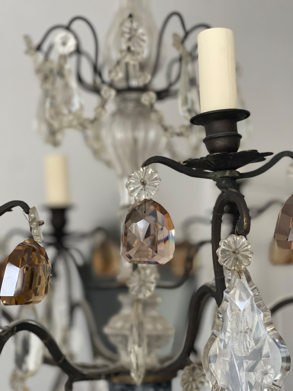 Antique French crystal 6 branch chandelier  View V