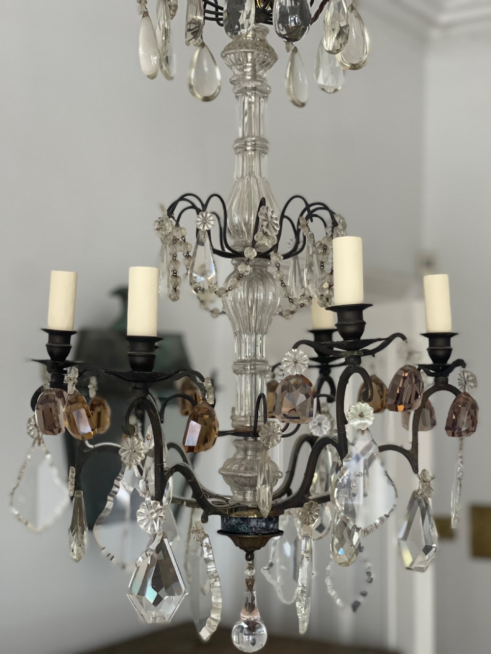 Antique French crystal 6 branch chandelier  View IX