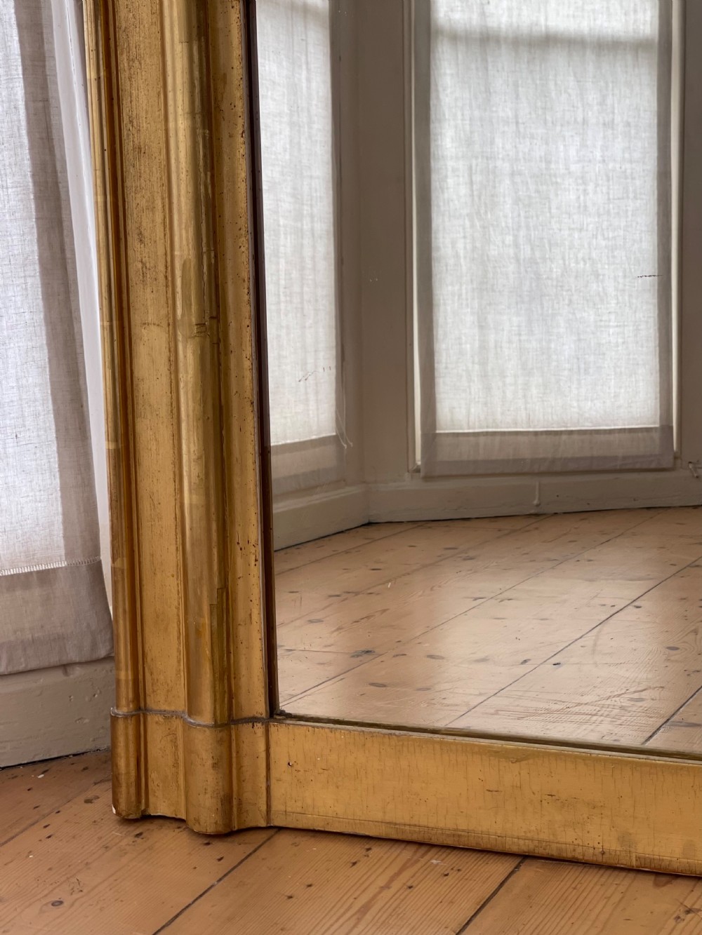 Antique French gilt leaner mirror - mercury glass View II