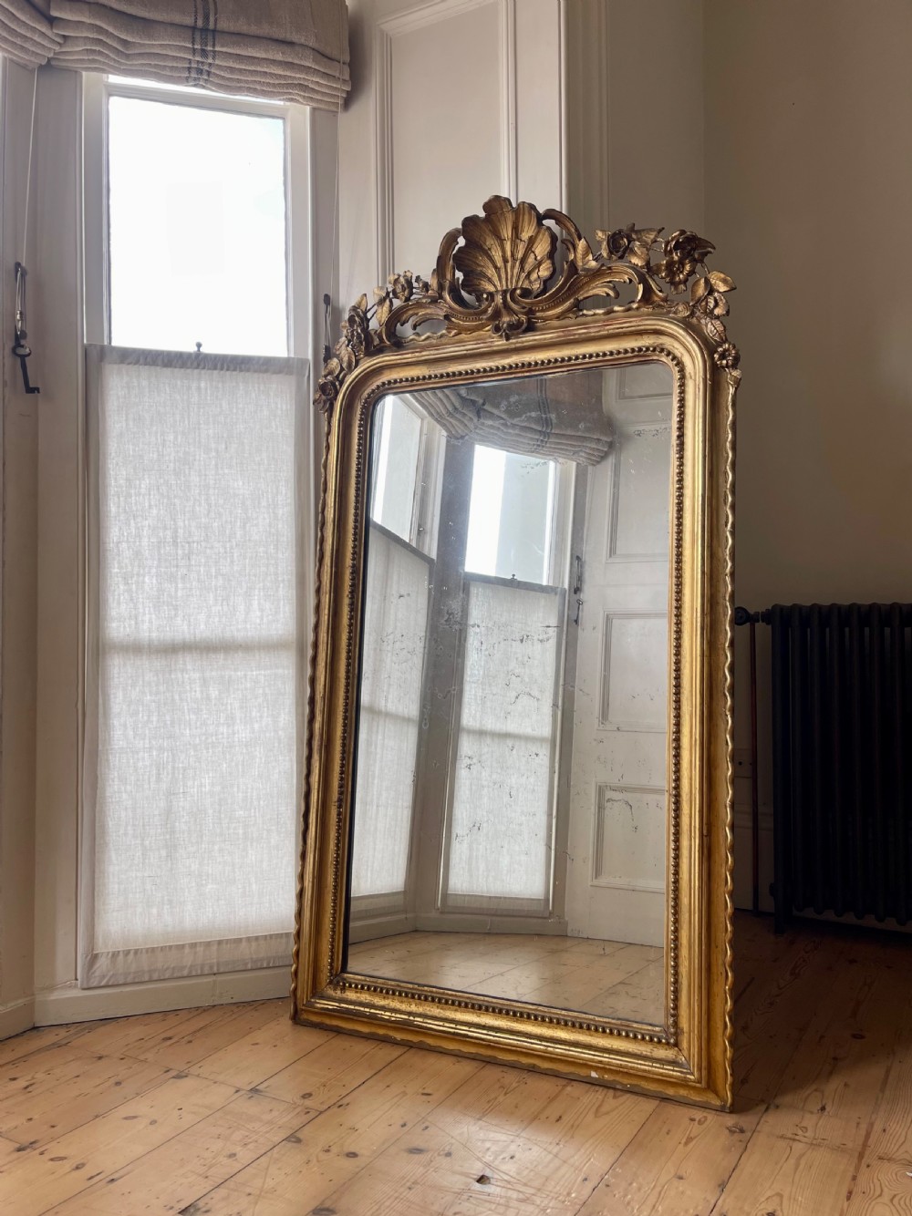 Large 19th century French gilt leaner mirror - mercury glass View III
