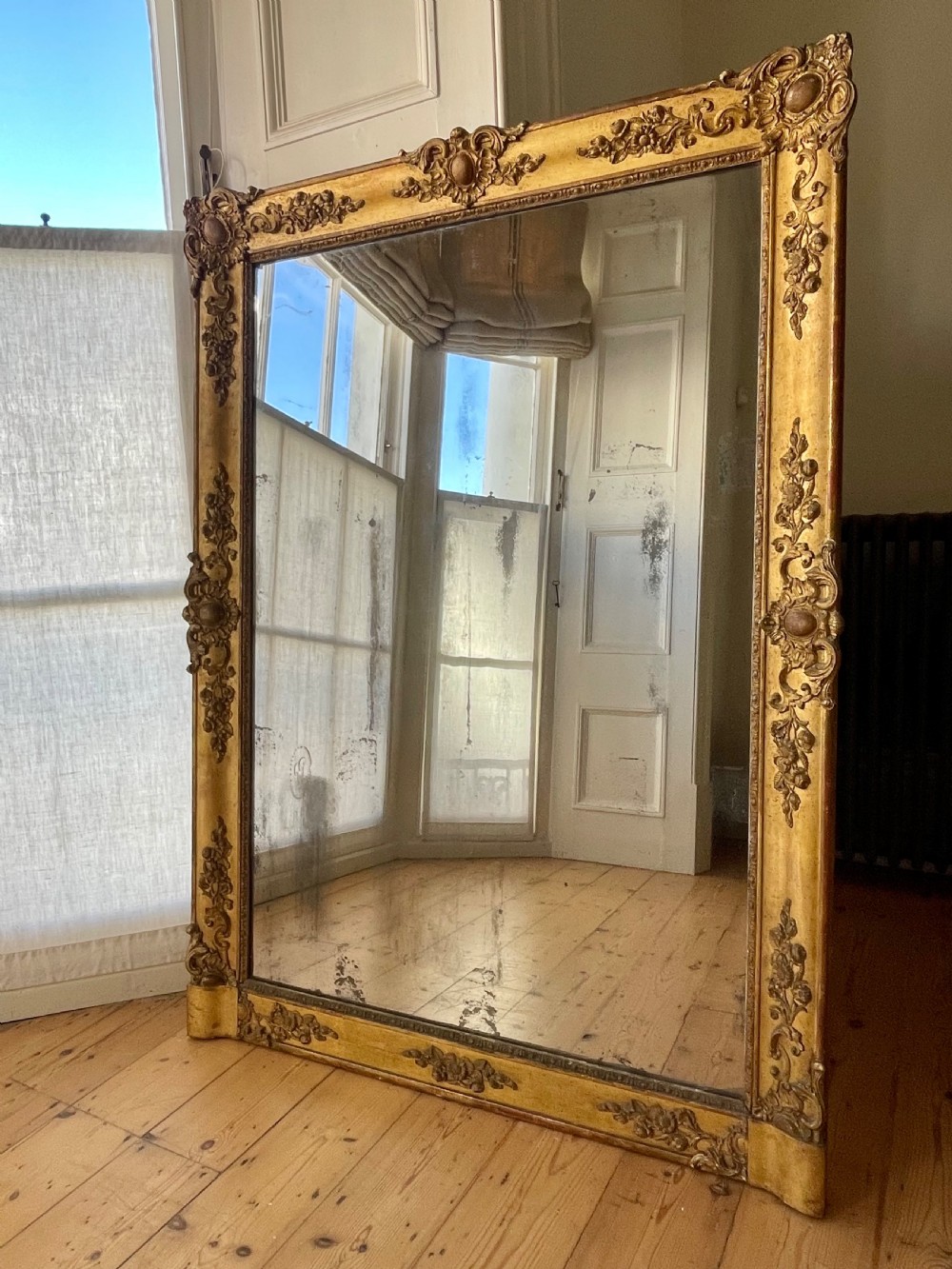 Large antique French gilt leaner mirror  View X