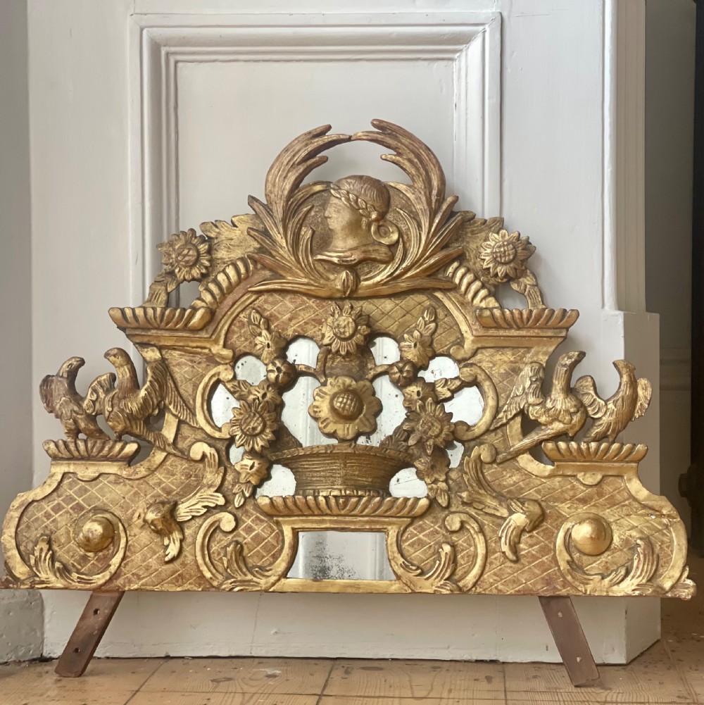 Antique French gilt 18th century mirror crest View II