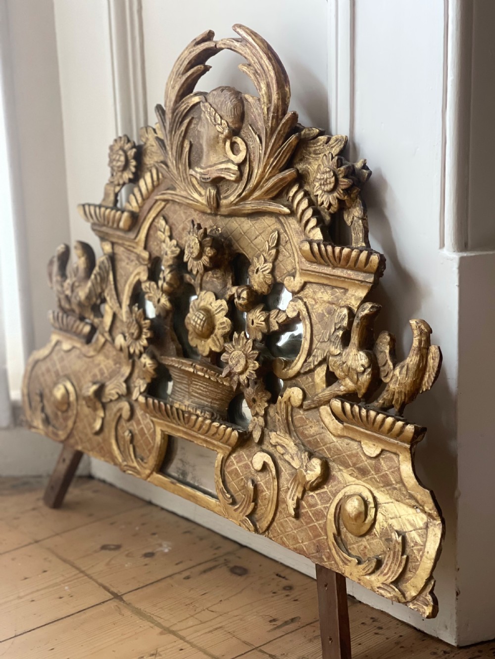 Antique French gilt 18th century mirror crest View IV