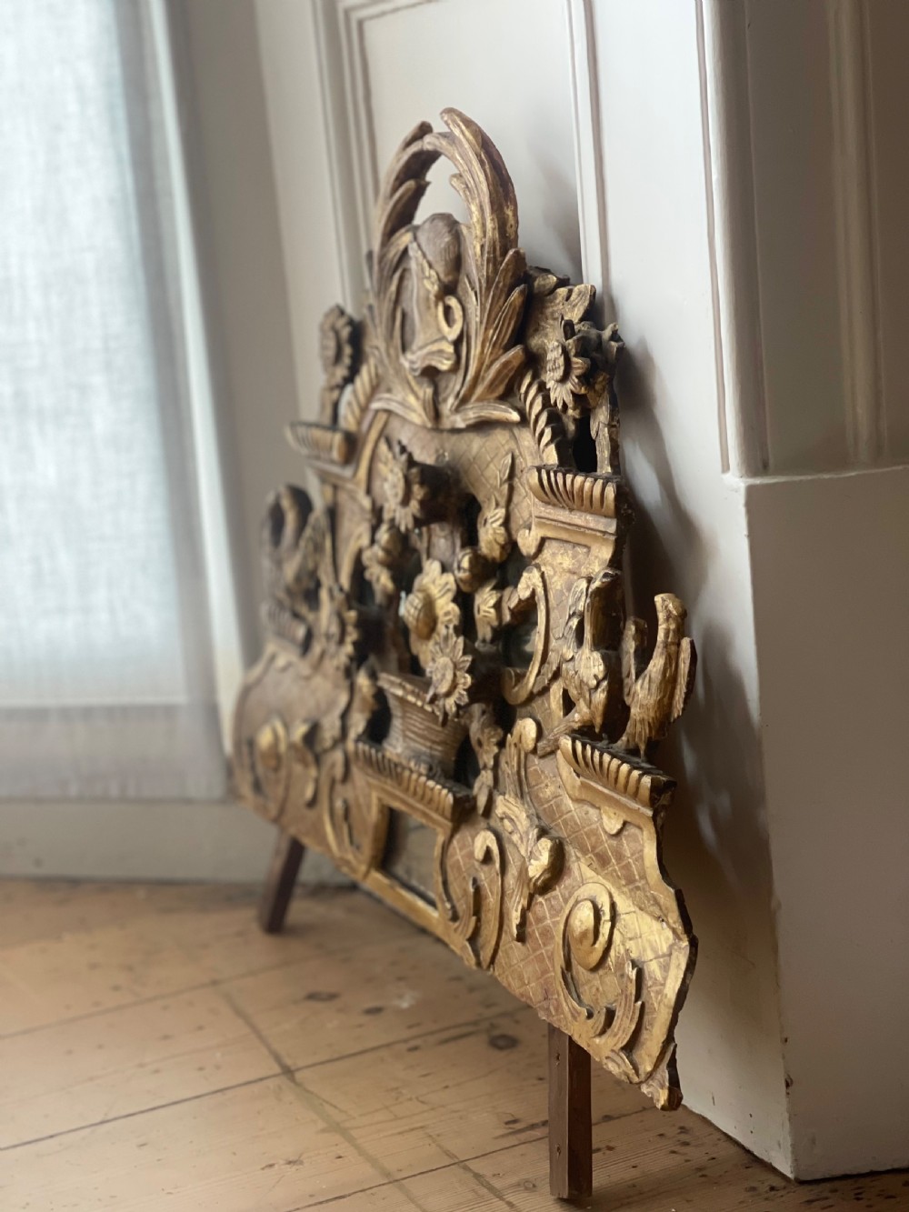Antique French gilt 18th century mirror crest View V