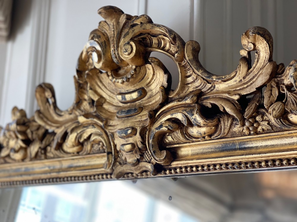 Antique French gilt leaner mirror overmantel View II