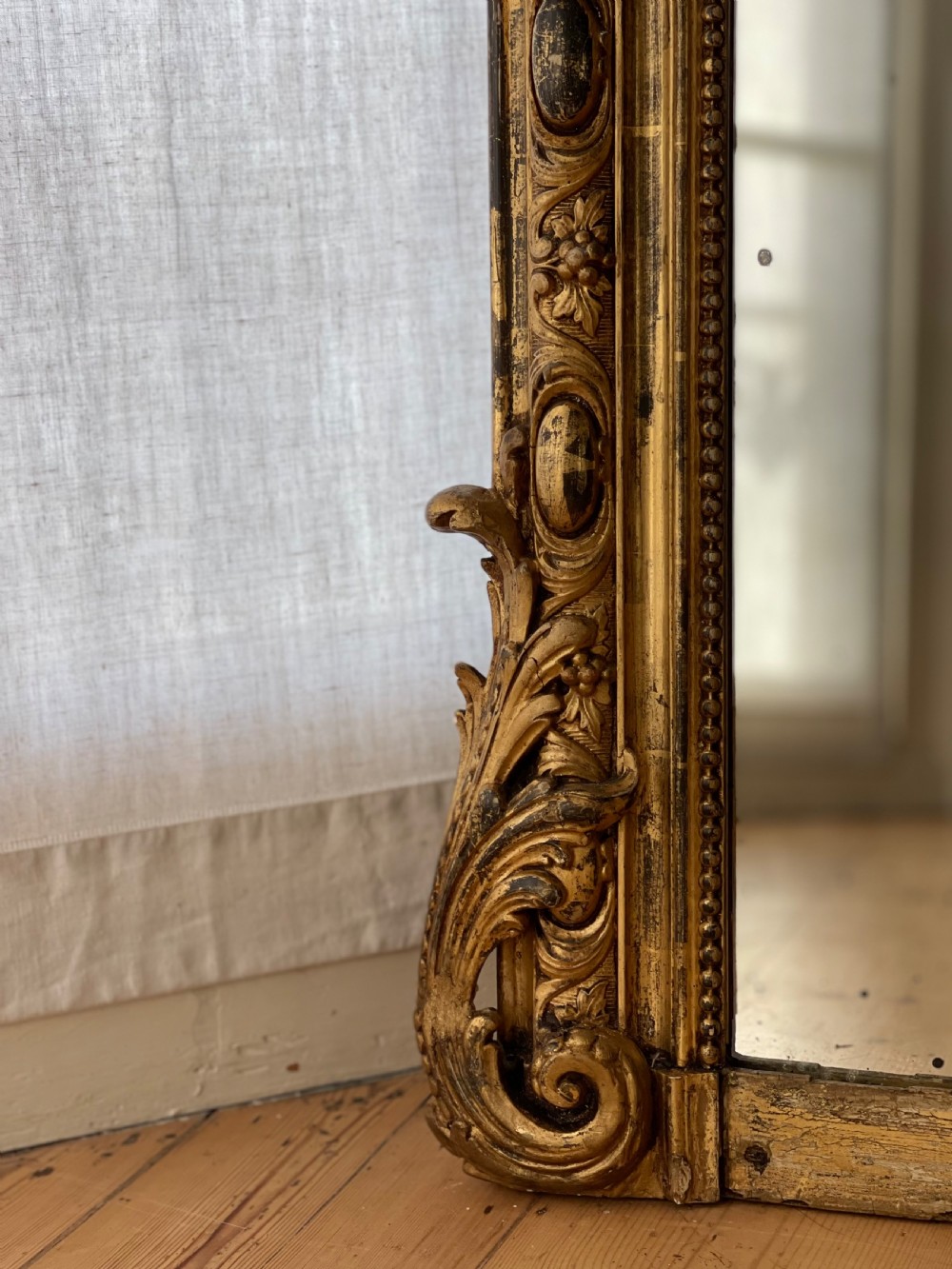 Antique French gilt leaner mirror overmantel View III