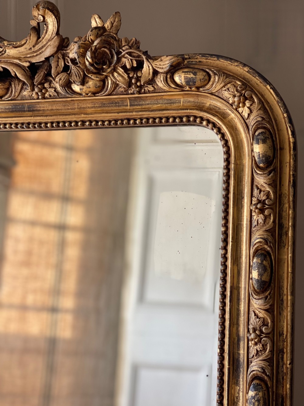 Antique French gilt leaner mirror overmantel View IV
