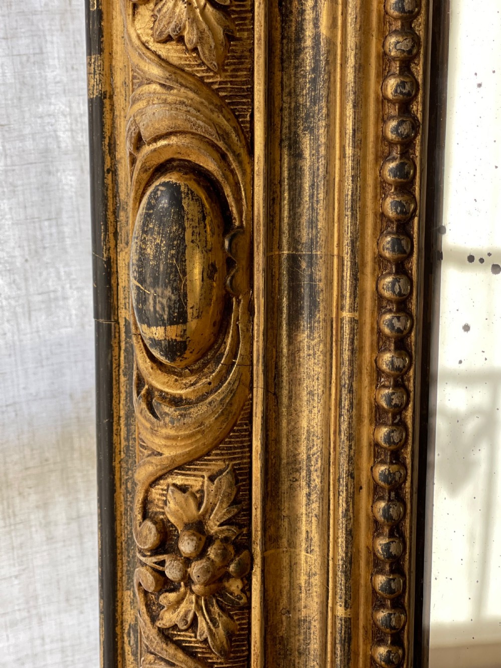 Antique French gilt leaner mirror overmantel View V