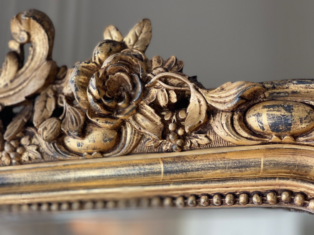 Antique French gilt leaner mirror overmantel View VI