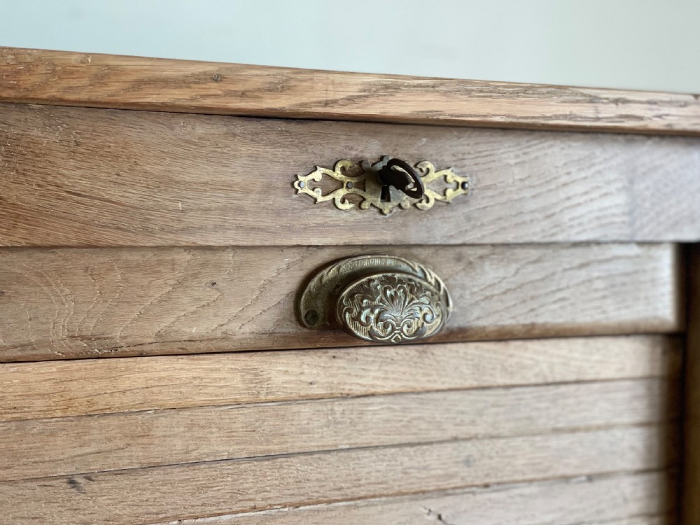 Antique French oak triple tambour cabinet  View V