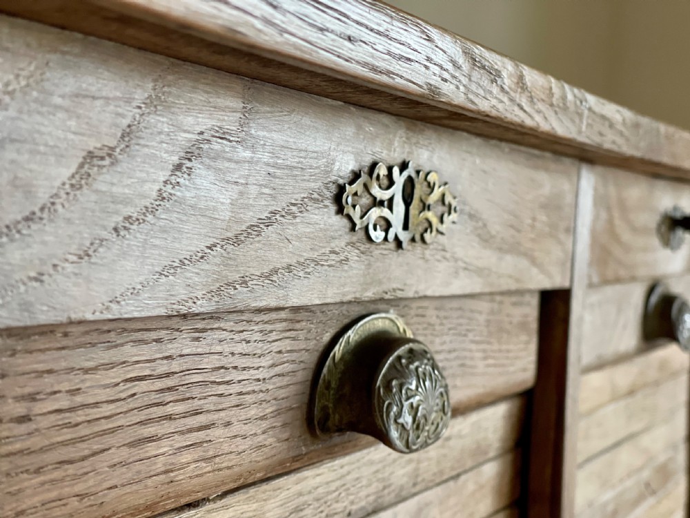 Antique French oak triple tambour cabinet  View VI