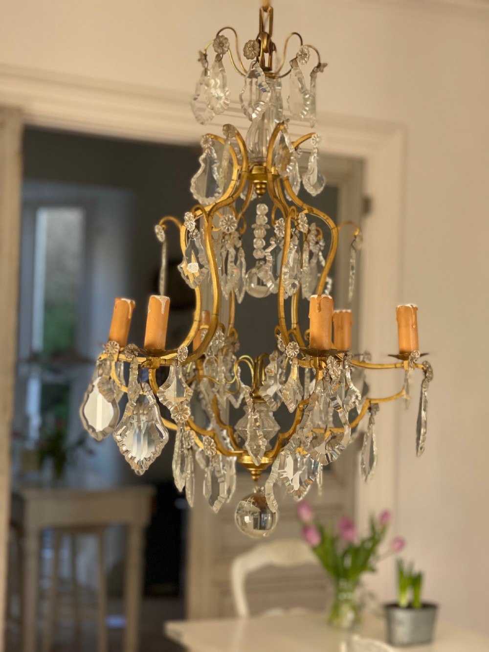 Antique French cage chandelier 