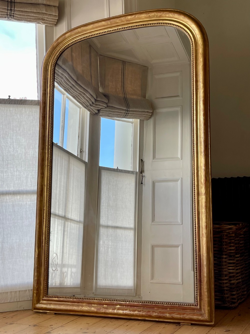 Large 19th century French gilt leaner mirror - mercury glass
