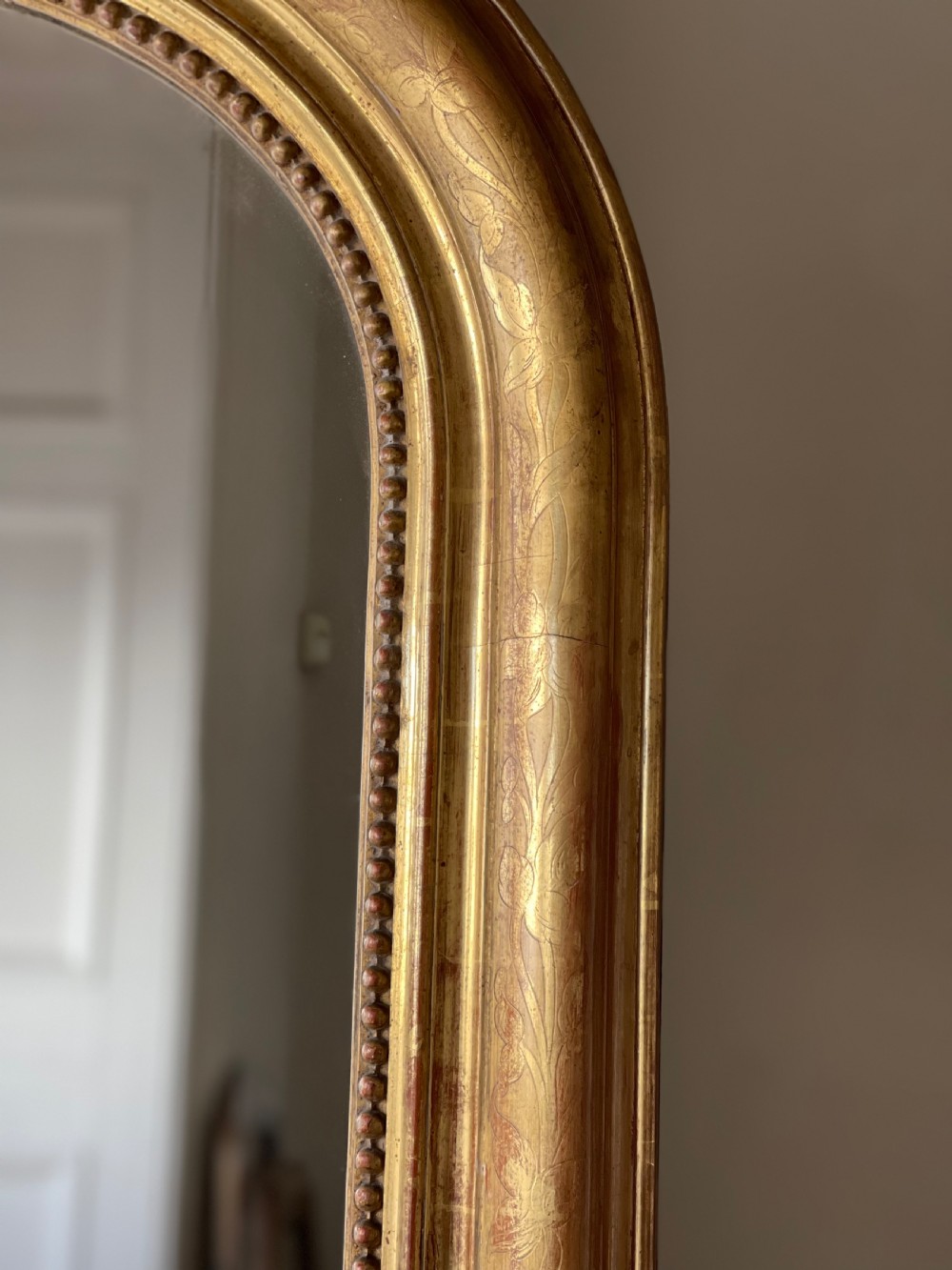 Large 19th century French gilt leaner mirror - mercury glass View IV