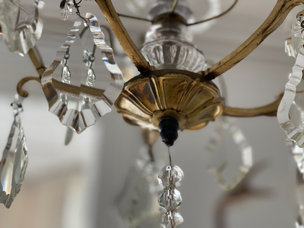 Antique crystal French 5 branch chandelier View II