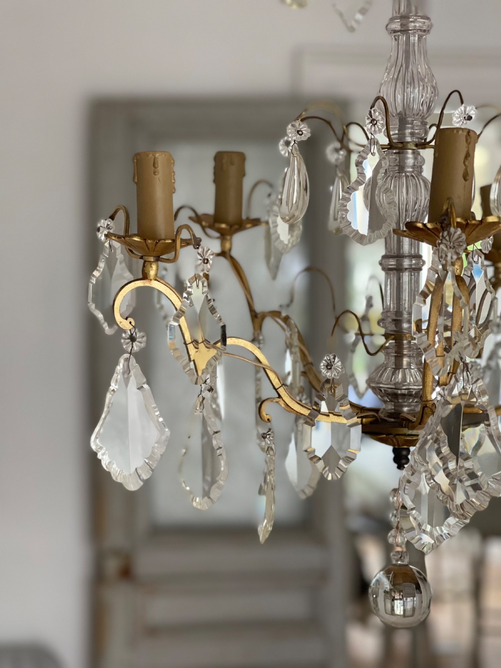 Antique crystal French 5 branch chandelier View IX