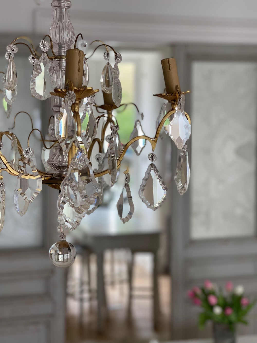 Antique crystal French 5 branch chandelier View X