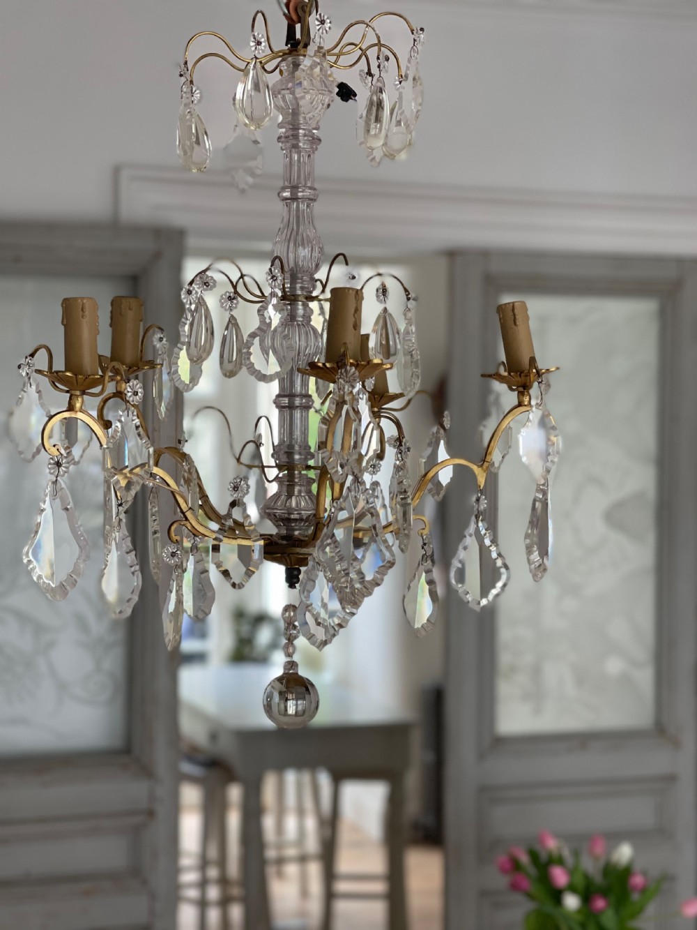 Antique crystal French 5 branch chandelier View XIII