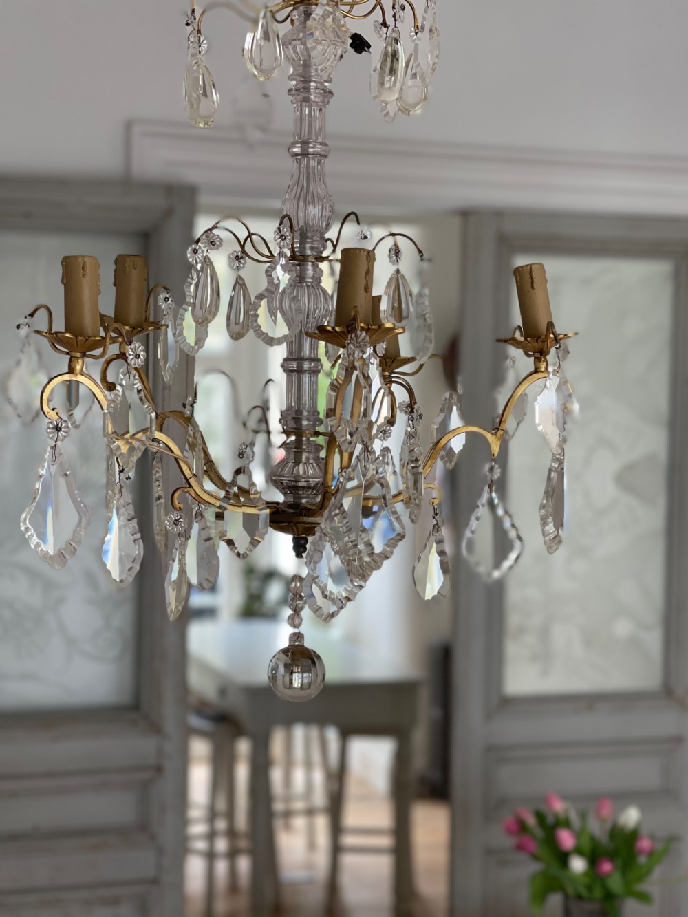 Antique crystal French 5 branch chandelier View XIV