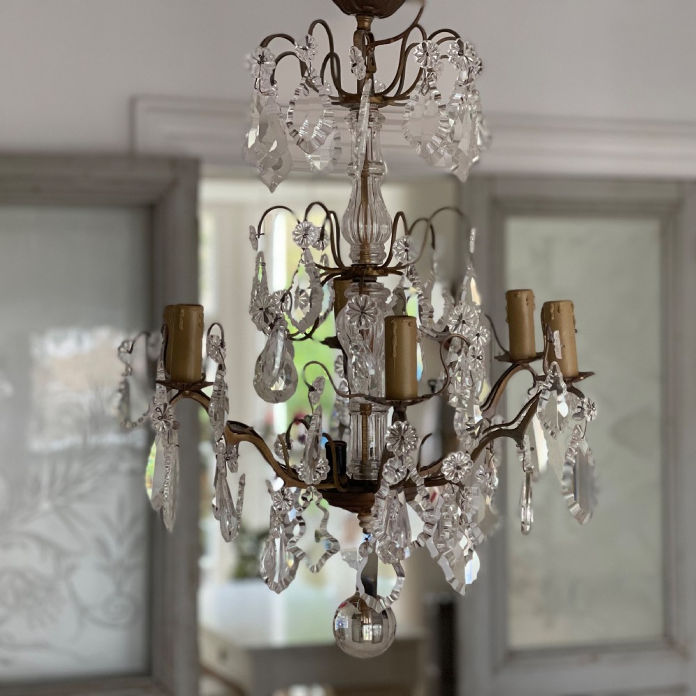 Antique French crystal 6 branch chandelier View II