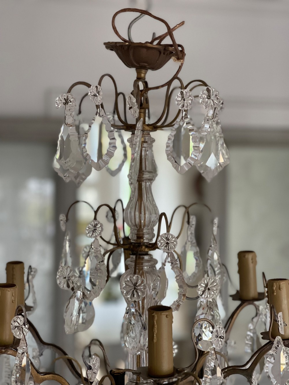 Antique French crystal 6 branch chandelier View III