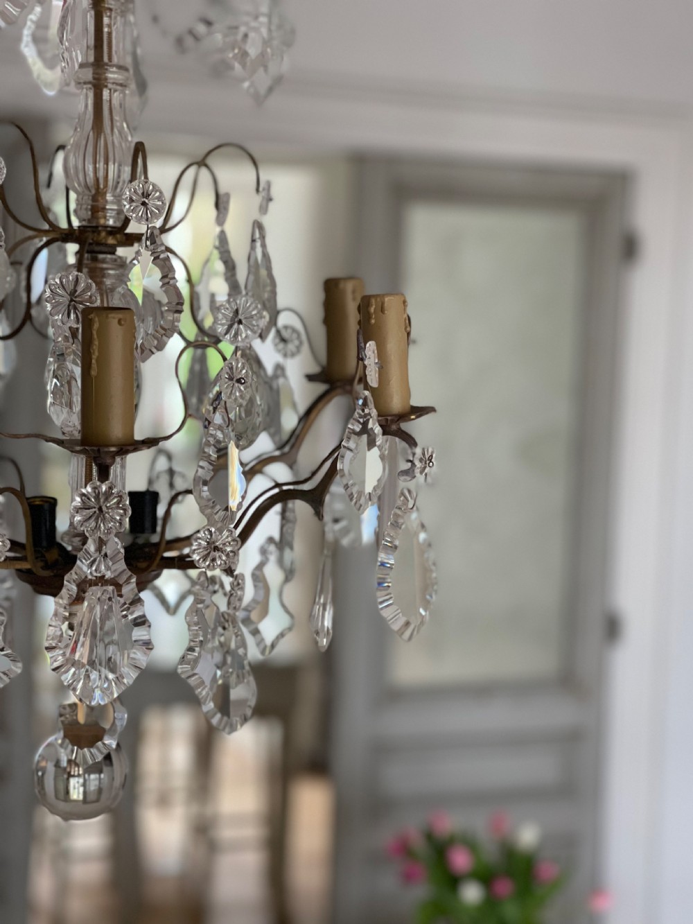 Antique French crystal 6 branch chandelier View IV