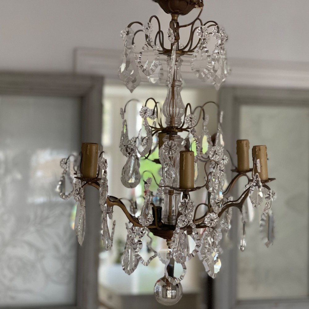 Antique French crystal 6 branch chandelier View V