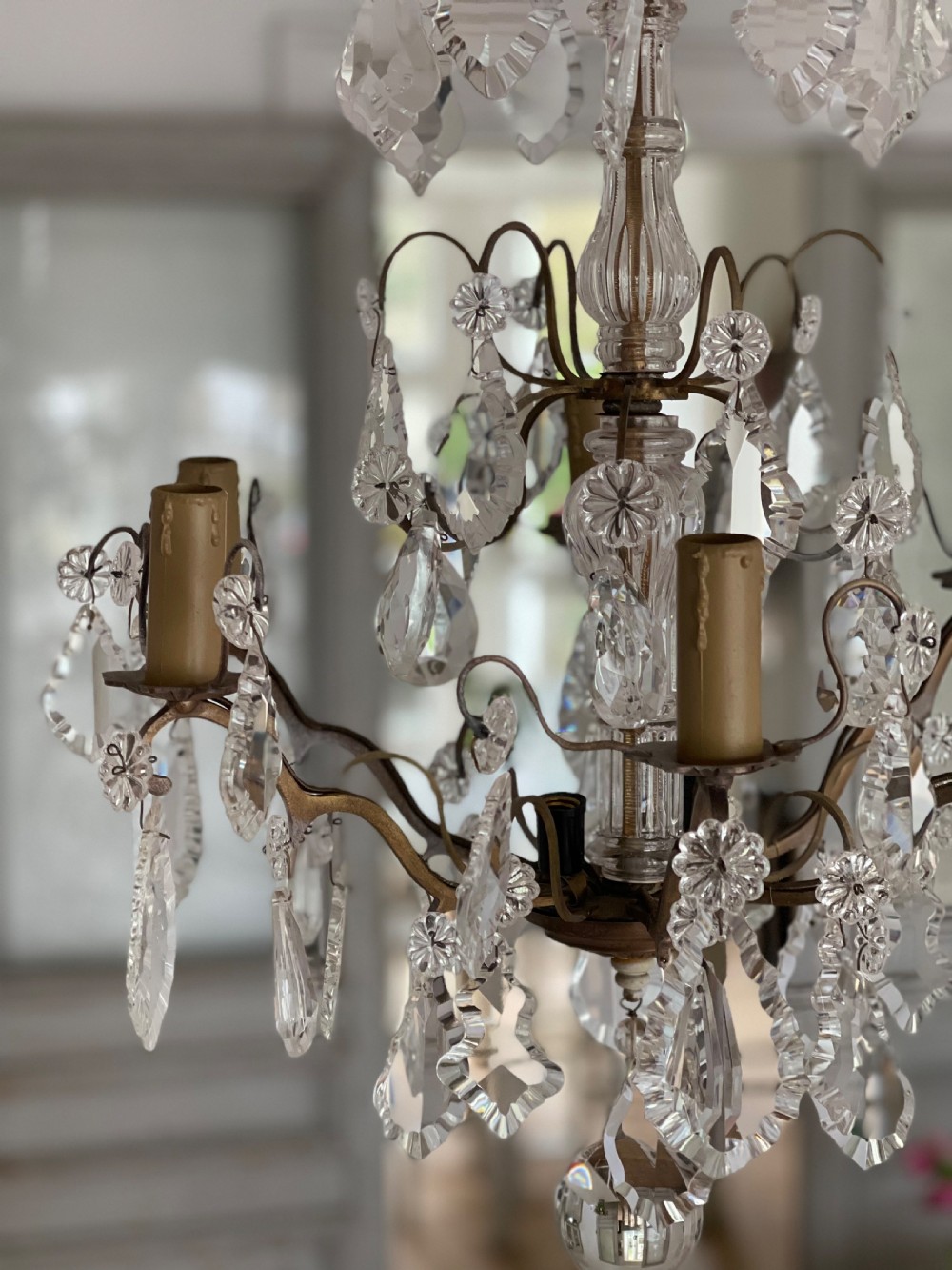 Antique French crystal 6 branch chandelier View VI