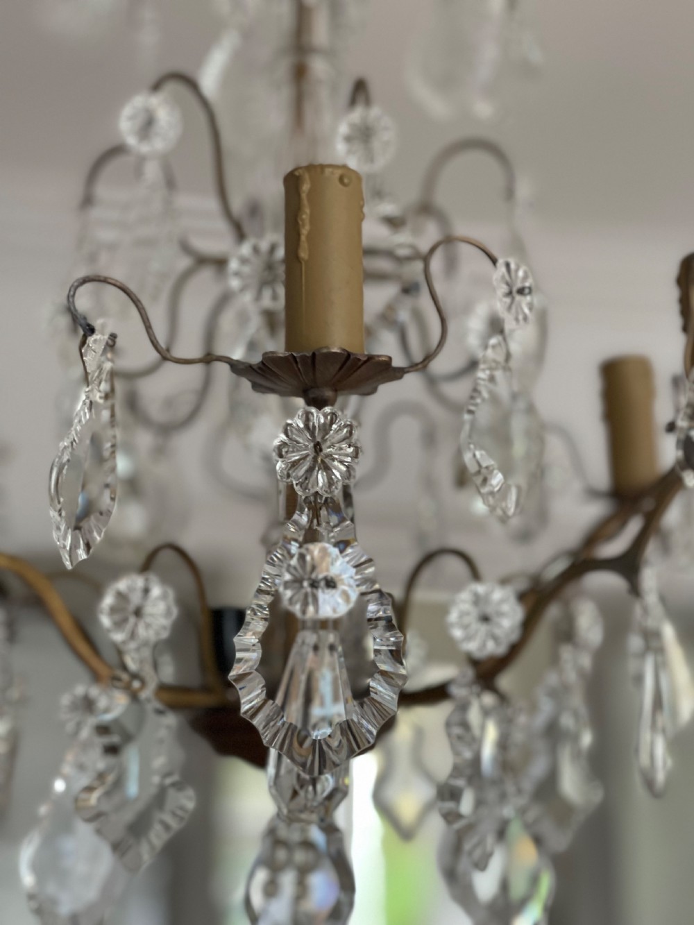 Antique French crystal 6 branch chandelier View VII