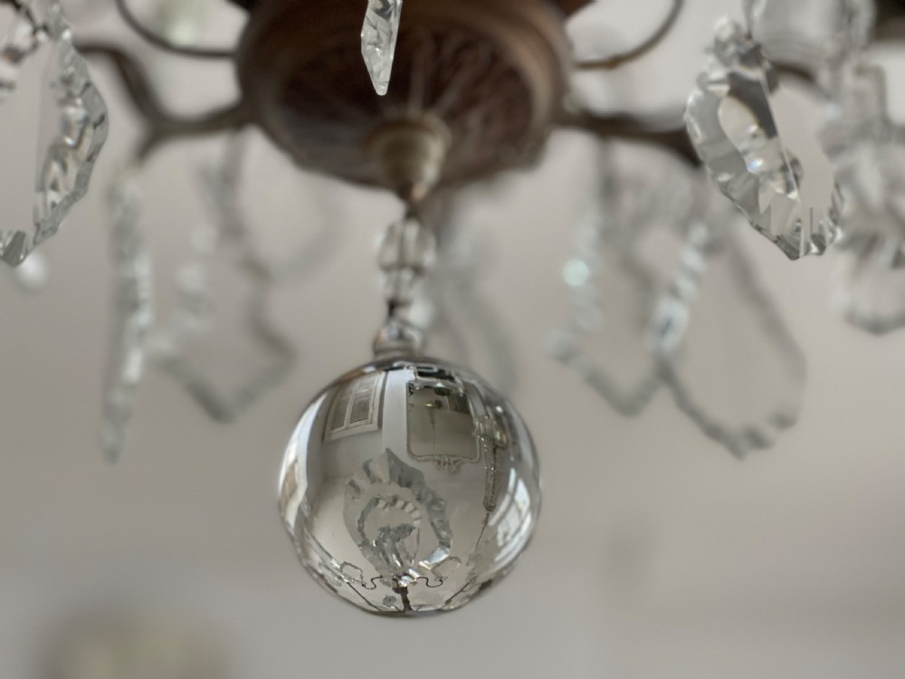 Antique French crystal 6 branch chandelier View XV