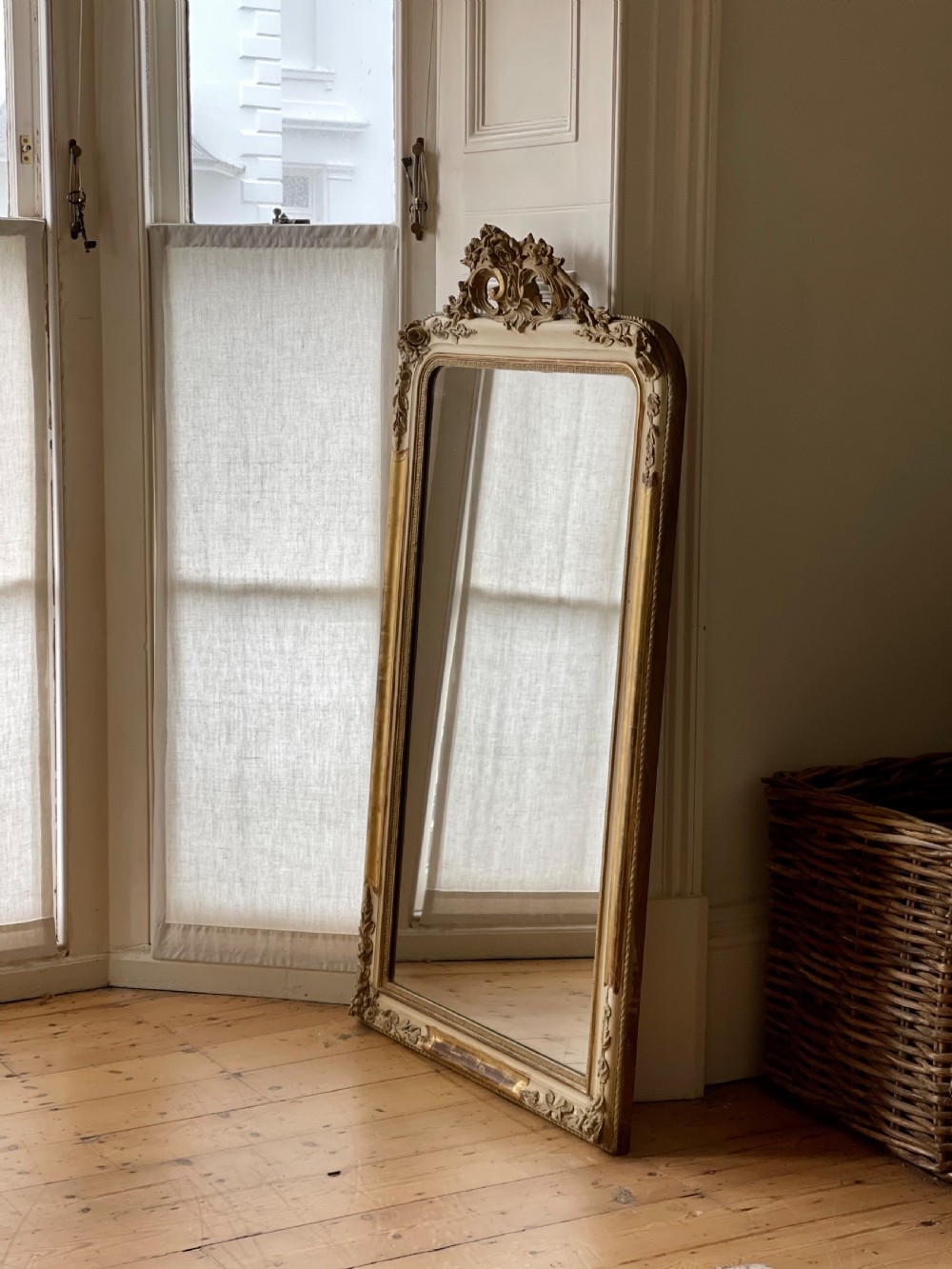 19th century French Louis XV gilt and gesso mirror - mercury glass View III