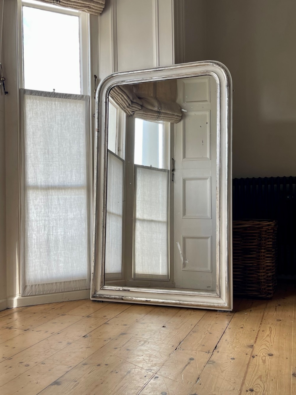 Large antique French silver gilt and gesso mirror View II