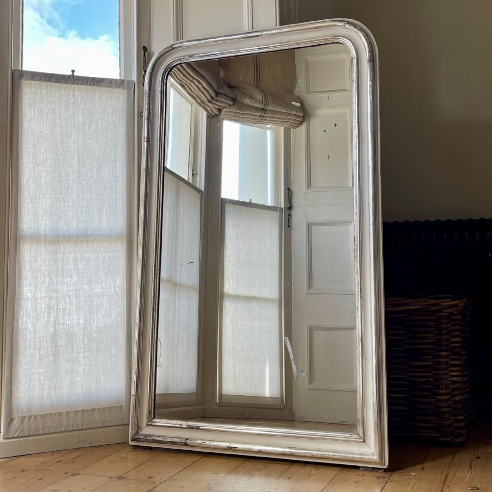Large antique French silver gilt and gesso mirror View III