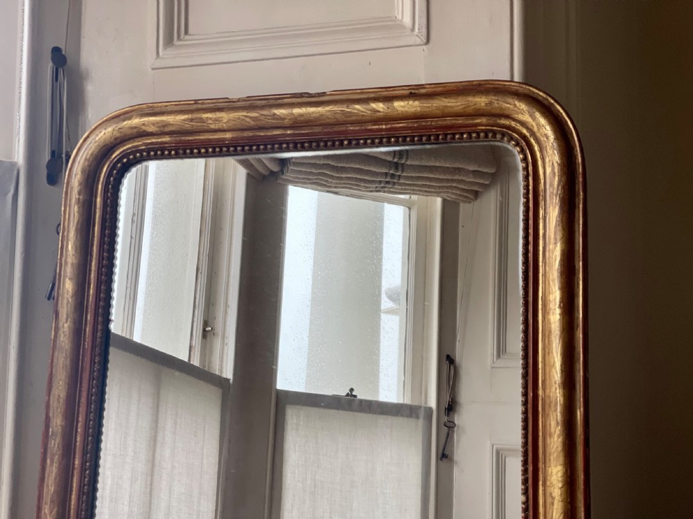 Tall 19th century French gilt Louis Philippe mirror - mercury glass  View II