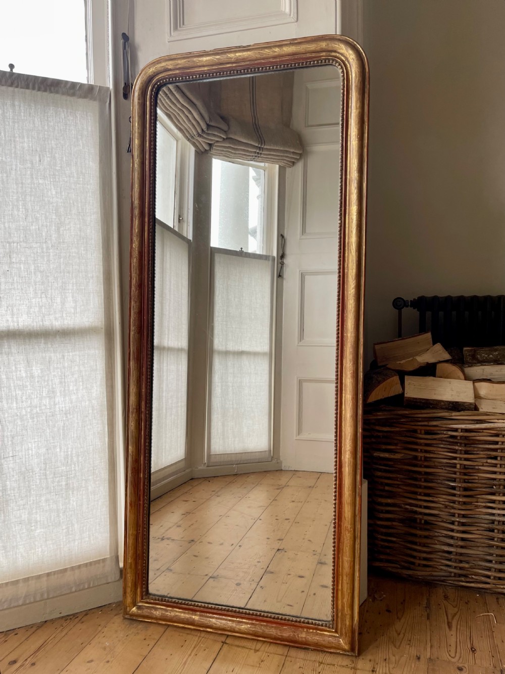 Tall 19th century French gilt Louis Philippe mirror - mercury glass  View III