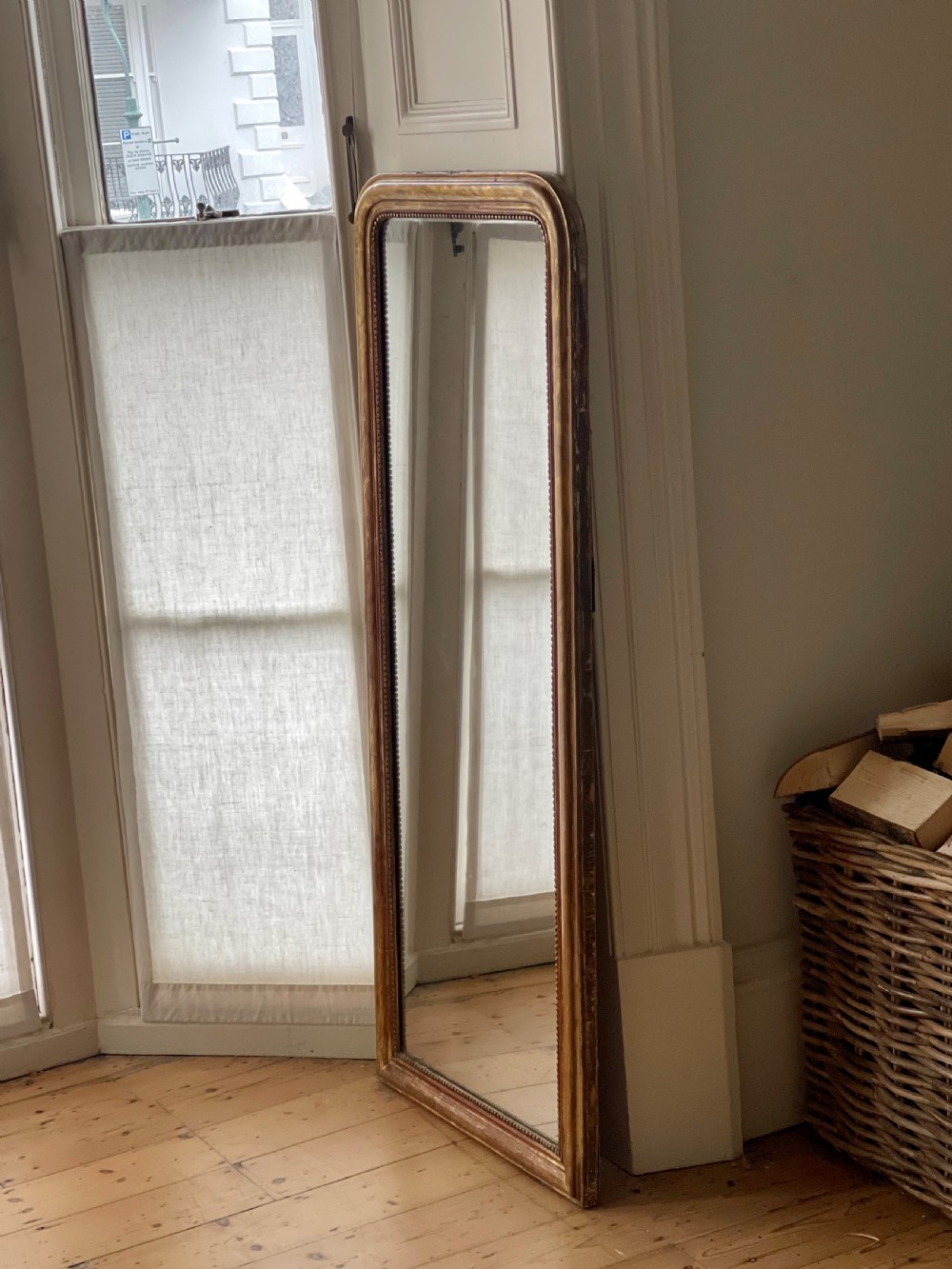 Tall 19th century French gilt Louis Philippe mirror - mercury glass  View VI