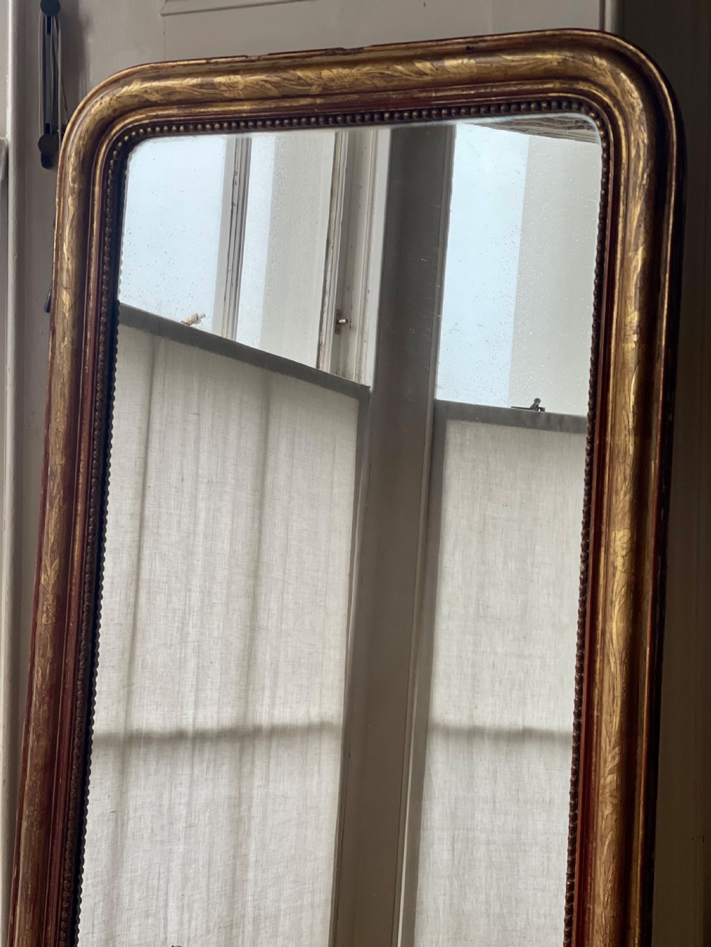 Tall 19th century French gilt Louis Philippe mirror - mercury glass  View IX