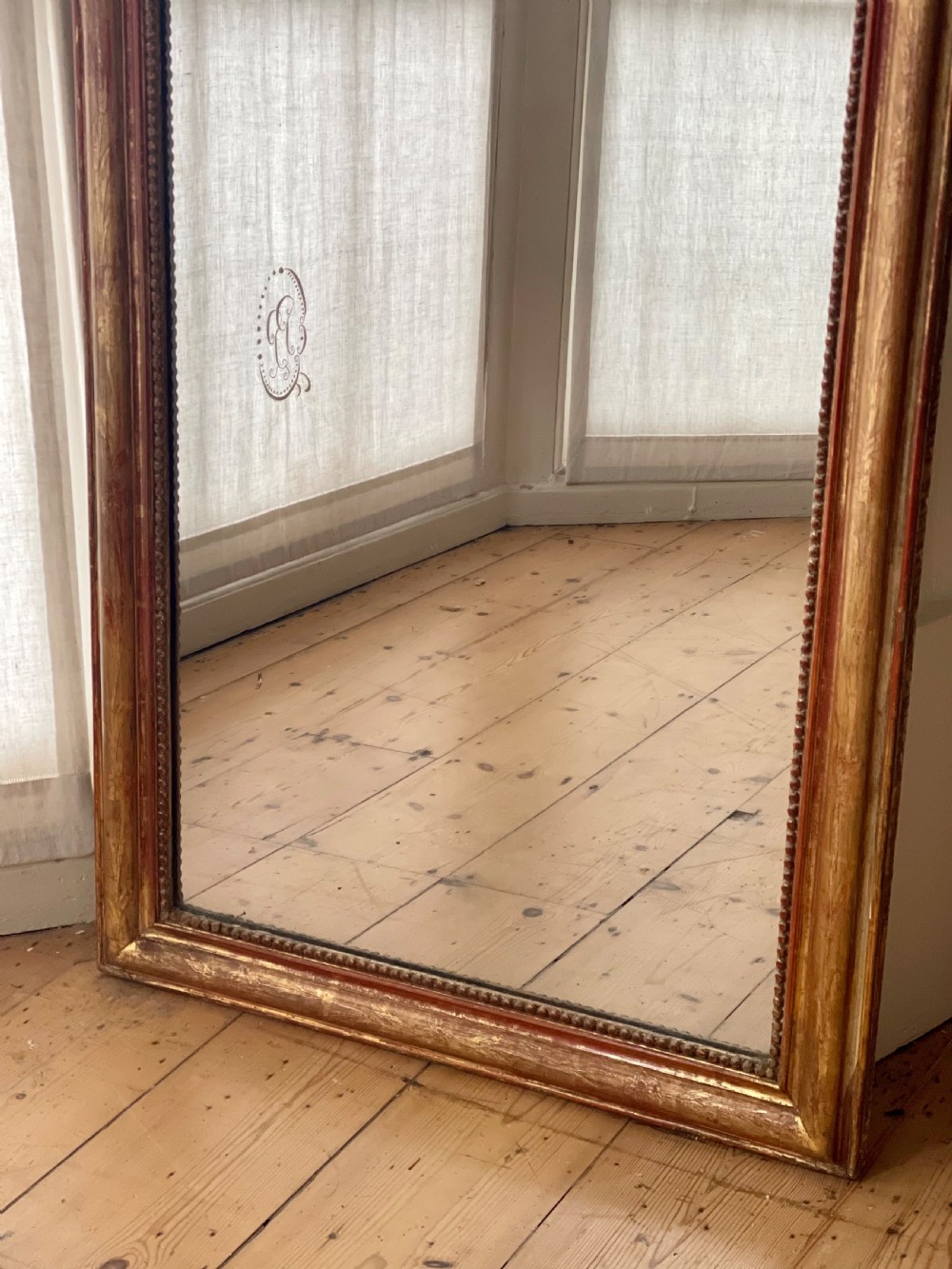 Tall 19th century French gilt Louis Philippe mirror - mercury glass  View XI