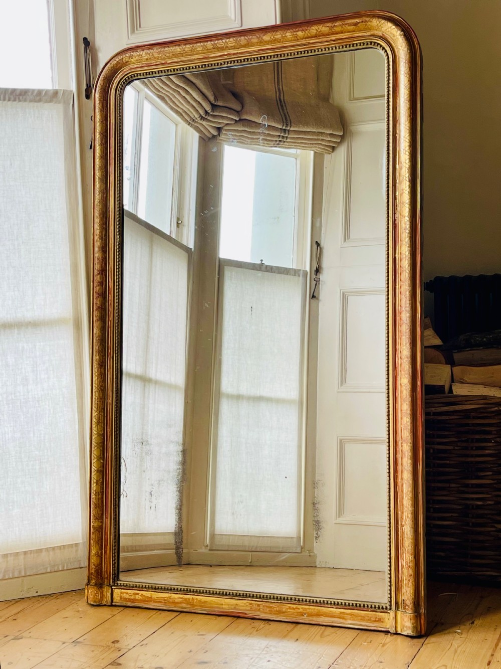 Large antique French gilt Louis Philippe mirror - mercury glass
