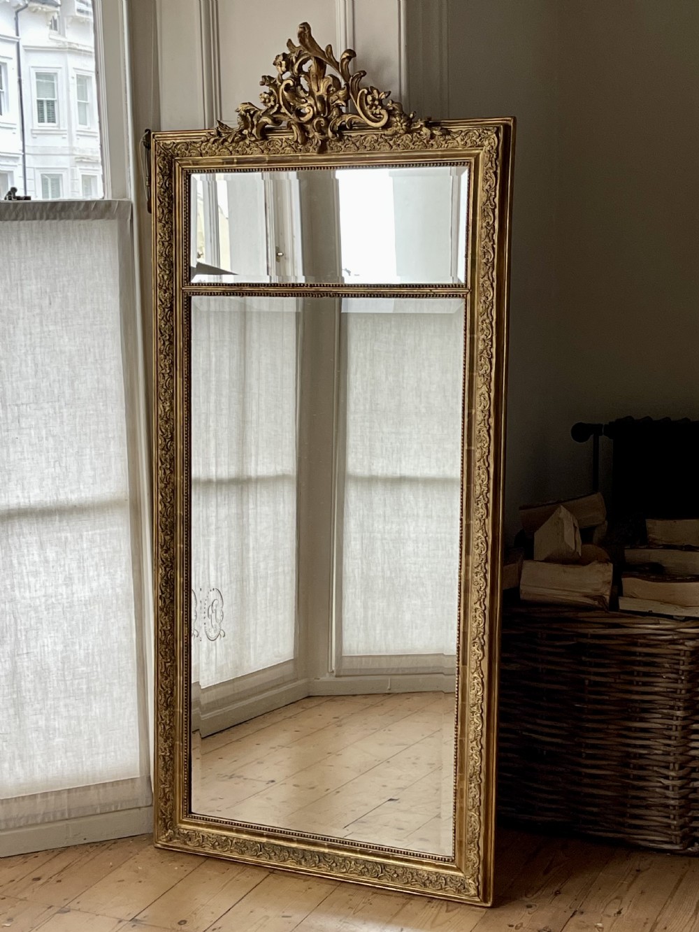 Large Antique French gilt mirror - bevelled glass View XII
